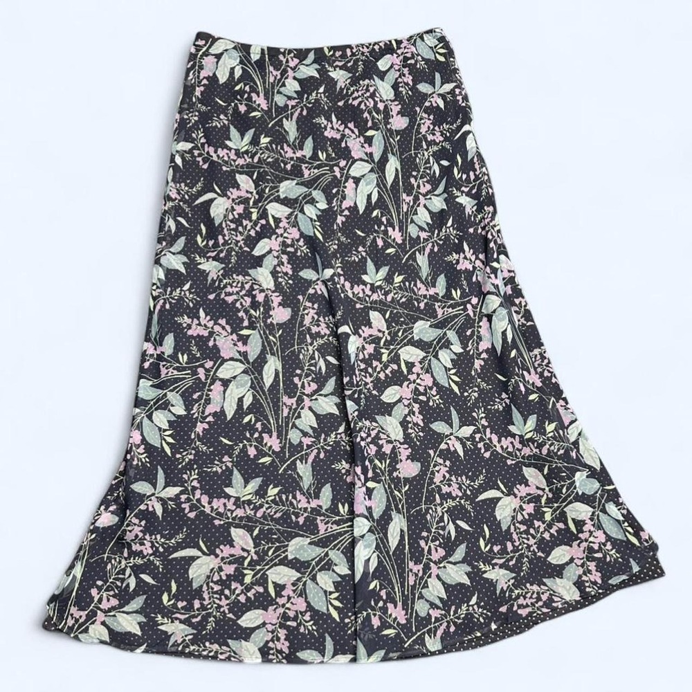 Vintage Notations Reversible Skirt XL Navy Blue Polka Dot Floral Bias Cut Midi